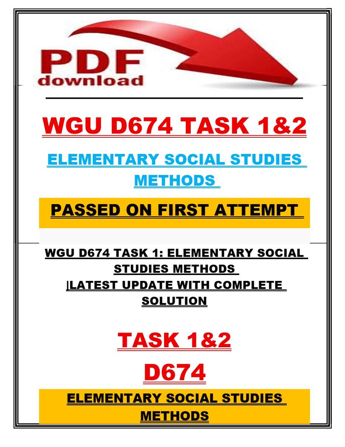 Wgu Math Methods Task 1 WGU D674 Task 1 & 2 – Elementary Social Studies Methods | Verified Pass ...