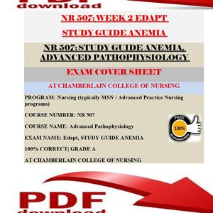 NR 507: Week 2 EDAPT Study Guide Anemia | Advanced Pathophysiology