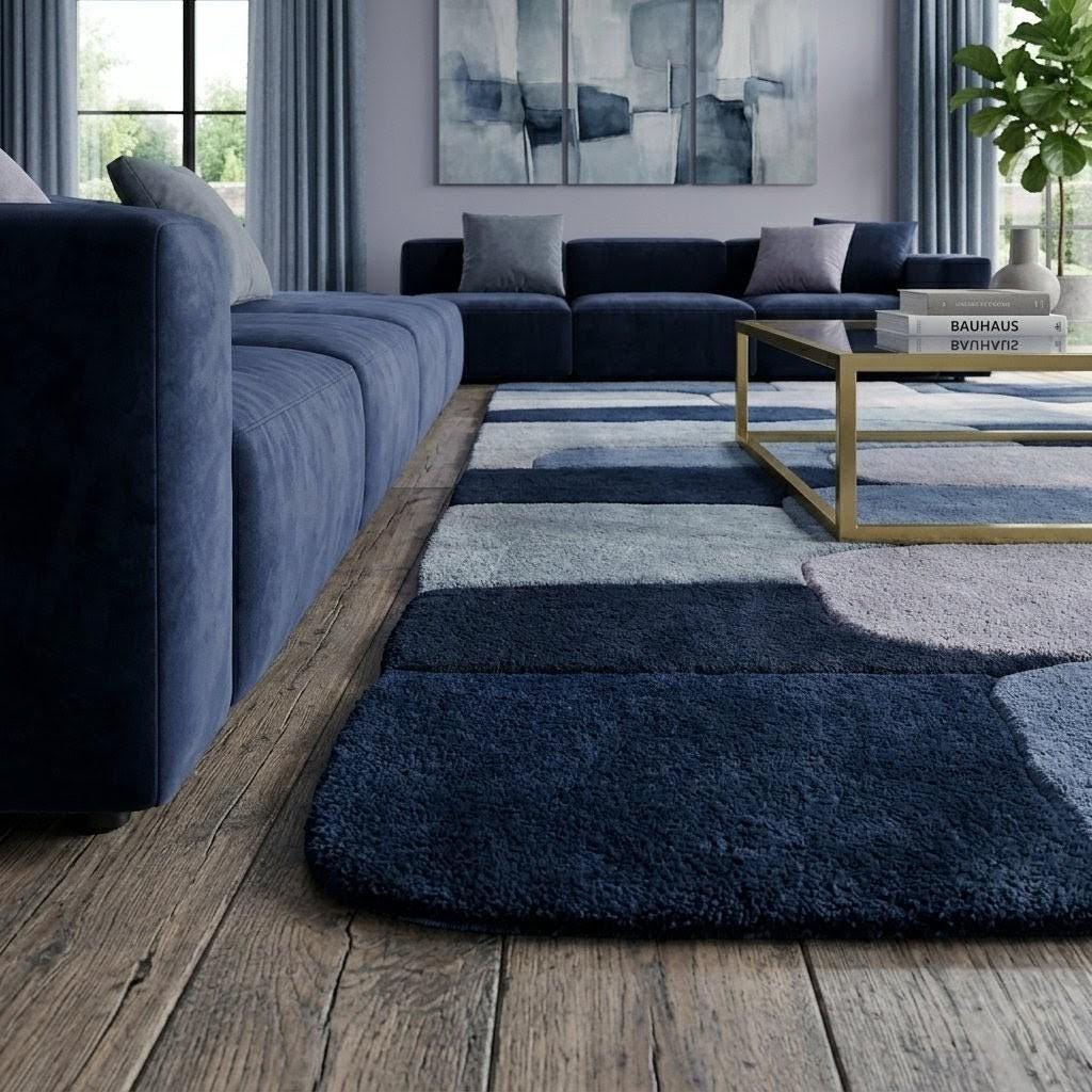 Modern Blue Abstract Wool Rug | Handmade Area Rug | Living Room Decor ...