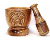 Wooden Pentagram Mortar and Pestle - Herb grinding, Wood bowl, Kitchen witch, Herbal supply tool, Apothecary