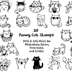 Lustige Katzen Briefmarken | Handgezeichnete Cliparts zum Basteln (PNG, SVG)