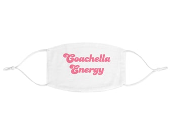 Coachella Energy White Face Mask | Pink Lettering Festival Dust Mask | Music Festival Accessory | Boho Coachella Outfit|Gift Festival Lovers