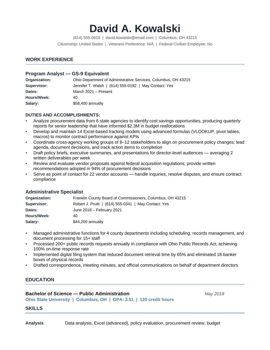 Federal Resume Template 2026 | Usajobs ATS Optimized | Government GS ...