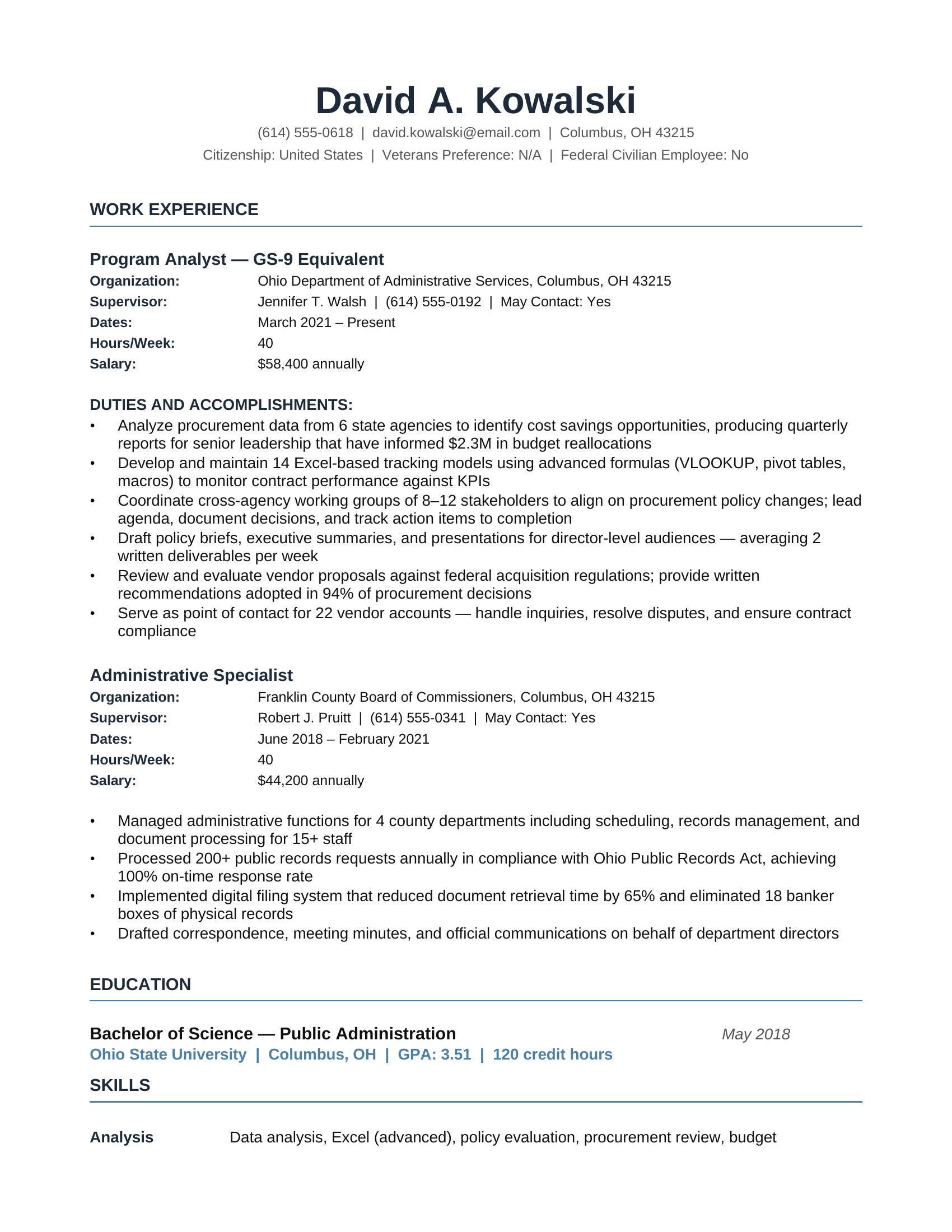 Federal Resume Template 2026 | Usajobs ATS Optimized | Government GS ...