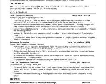 Mechanic Resume Template 2026 | Automotive ASE Certified | Service Tech ATS Optimized | Word Instant Download