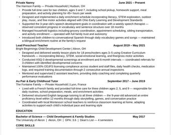 Childcare Resume Template 2026 | Daycare Nanny Preschool | ATS Optimized | Word Instant Download