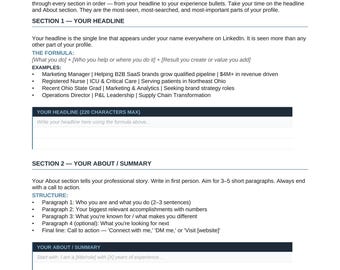 LinkedIn Profile Template 2026 | Headline Formula Worksheet | Summary About Section | Fillable Instant Download