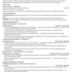 New Grad Resume Template | Internship Experience | ATS Optimized, Word, Google Docs