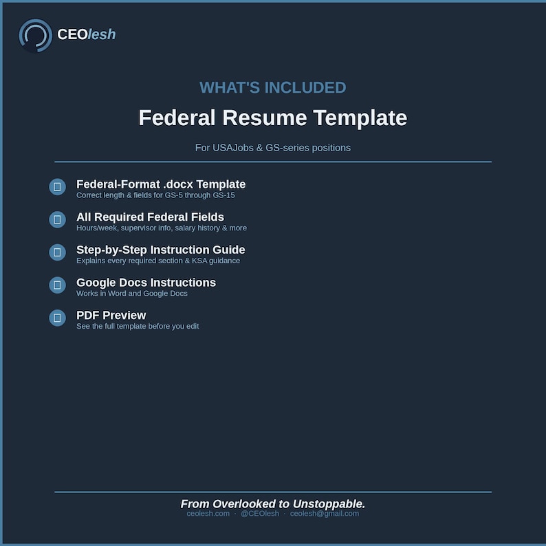 Federal Resume Template 2026 | Usajobs ATS Optimized | Government GS ...