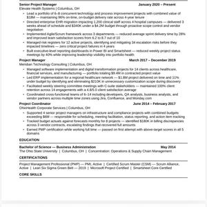 Plantilla de currículum para gerente de proyecto / PMP Agile Scrum (Descarga en Word y Google Docs)