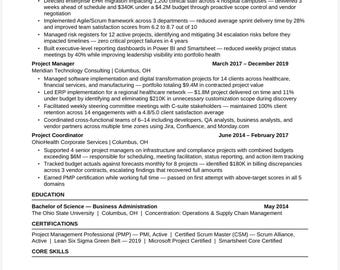 Project Manager Resume Template | PMP Agile Scrum (Word Google Docs Download)
