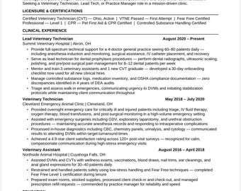 Vet Tech Resume Template 2026 | CVT RVT Veterinary Technician | ATS Optimized | Word Instant Download