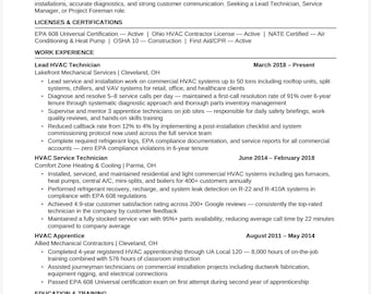 HVAC Resume Template 2026 | Technician Installer EPA 608 | ATS Optimized | Trades Word Instant Download