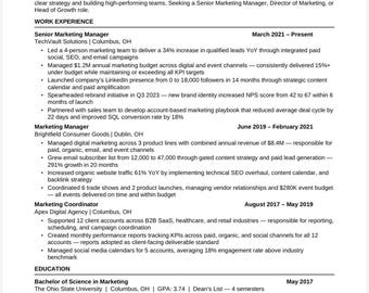 Marketing Manager Resume Template | ATS-Optimized, Digital Marketing (Download)
