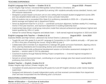 Teacher Resume Template 2026 | Education K-12 ATS Optimized | Classroom Educator | Word Instant Download