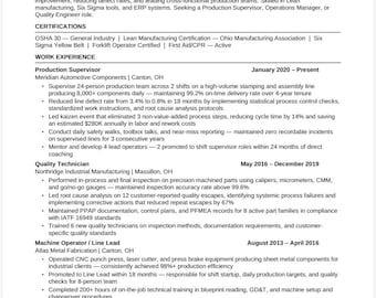 Manufacturing Resume Template Word | Production Operator, Machine Operator (Instant Download)