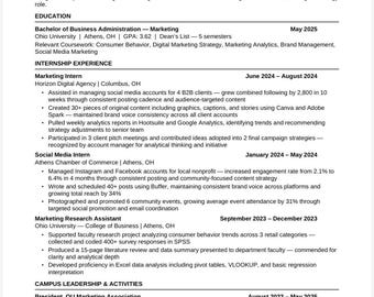 New Grad Resume Template | Internship Experience | ATS Optimized, Word, Google Docs