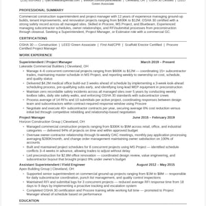 Sjabloon voor bouw-cv 2026 | Hoofdinspecteur PM OSHA | ATS-geoptimaliseerd | Aannemer Word direct downloaden