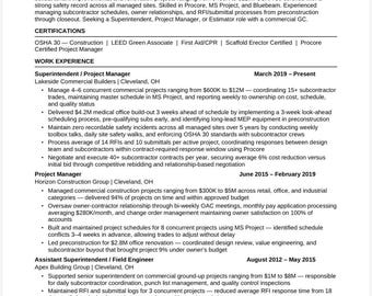 Construction Resume Template 2026 | Superintendent PM OSHA | ATS Optimized | Contractor Word Instant Download