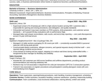 New Grad Resume Template 2026 | Service Industry | No Internship | ATS Optimized | Word Instant Download