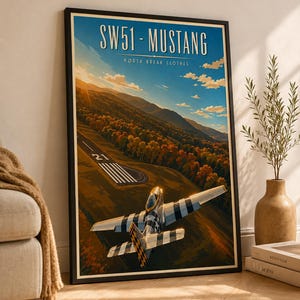 Affiche SW51 Mustang | Poster Aviation Vintage | Art Mural Avion WWII | 40x60 cm
