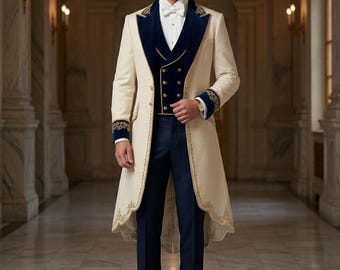 Victoriaanse rok heren trouwpak – Royal Renaissance-outfit, donkere Academia-kleding, schoolbalpak, formele set met dubbele rij knopen