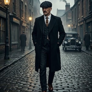 Von Peaky Blinders inspirierter Anzug für Männer - Vintage 1920er Jahre Outfit, klassischer schwarzer Mantel, Hochzeit Bräutigam Kleidung, Retro formelle Kleidung