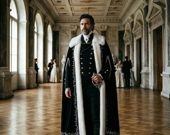 Victorian Royal Cloak Costume for Men – Renaissance Aristocrat Outfit, Nobleman Cape with Fur Trim, Historical Cosplay, Theater Costume