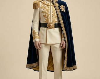Luxury Prince Costume for Men – Royal King Outfit, Medieval Noble Suit, Wedding Groom Attire, Renaissance Cosplay, Regal Cape Costume
