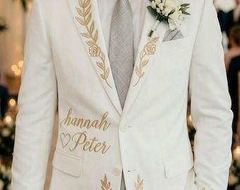 Custom Groom Wedding Suit Embroidery, Personalized Bride & Groom Name Suit, Embroidered Wedding Blazer, Custom Wedding Jacket