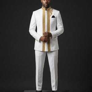 white and gold dashiki dress White and Gold Embroider Men's African Dashiki Clothing for Prom, Weddings and Parties | Afro Dress Shirts and Pants
