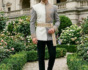Men’s Prom Suit, Groom Outfit, Embroidered Formal Jacket, Luxury Ethnic Wear, Reception Party Attire, Festival Clothing, Wedding Attire