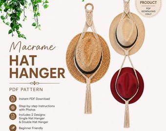 Macrame Hat Hanger PDF Pattern, Beginner Boho Wall Hanging Tutorial (Digital Download)