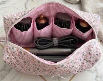 Estuche de viaje Dyson Airwrap, bolsa organizadora de herramientas para el cabello, bolsa de almacenamiento Dyson, organizador de maquillaje floral rosa, regalo para ella, estuche para peinar el cabello