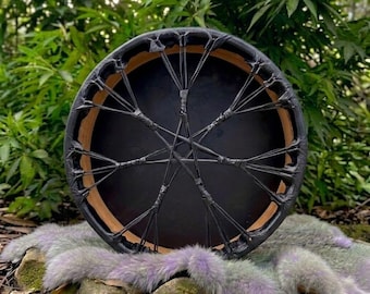 Handmade Black Buffalo Hide Shaman Drum , Mulberry Wood, Sound Healing Instrument, Meditation Tool