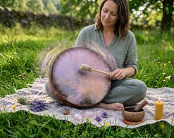 Handmade Buffalo Hide Shaman Drum | Rosewood Frame for Meditation, Sound Healing