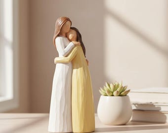 Mother Daughter Hug Figurine, Resin Crafted Sculpture, Minimalist Home Decor, Sentimental Gift For Mum