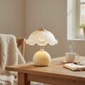 Vintage Glass Aesthetic Table Lamp, Fluted Flower Petal Desk Lamp, Ambient Bedside Lamp Gift