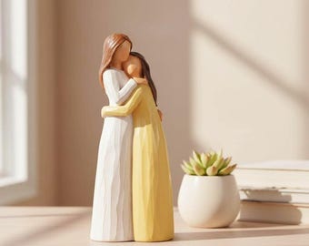 Mother Daughter Hug Figurine, Resin Crafted Sculpture, Minimalist Home Decor, Sentimental Gift For Mum