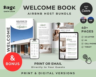 Grand Sage Welcome Book Bundle for Airbnb Host | Editable Canva  Digital PDF | Vacation Rental Guest Guide | Short Term Rental | VRBO Manual