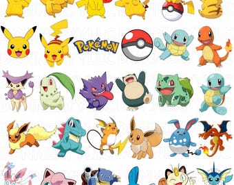 Pacchetto PNG di clipart di Pokemon, immagini di personaggi di Pikachu, file PNG di cartoni animati, sfondo trasparente, download digitale, download istantaneo