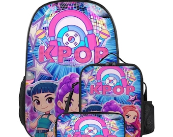 Kawaii Kpop Demon Hunter Backpack Set with Lunch Bag & Pencil Case, Lightweight Oxford School Bag for Teens