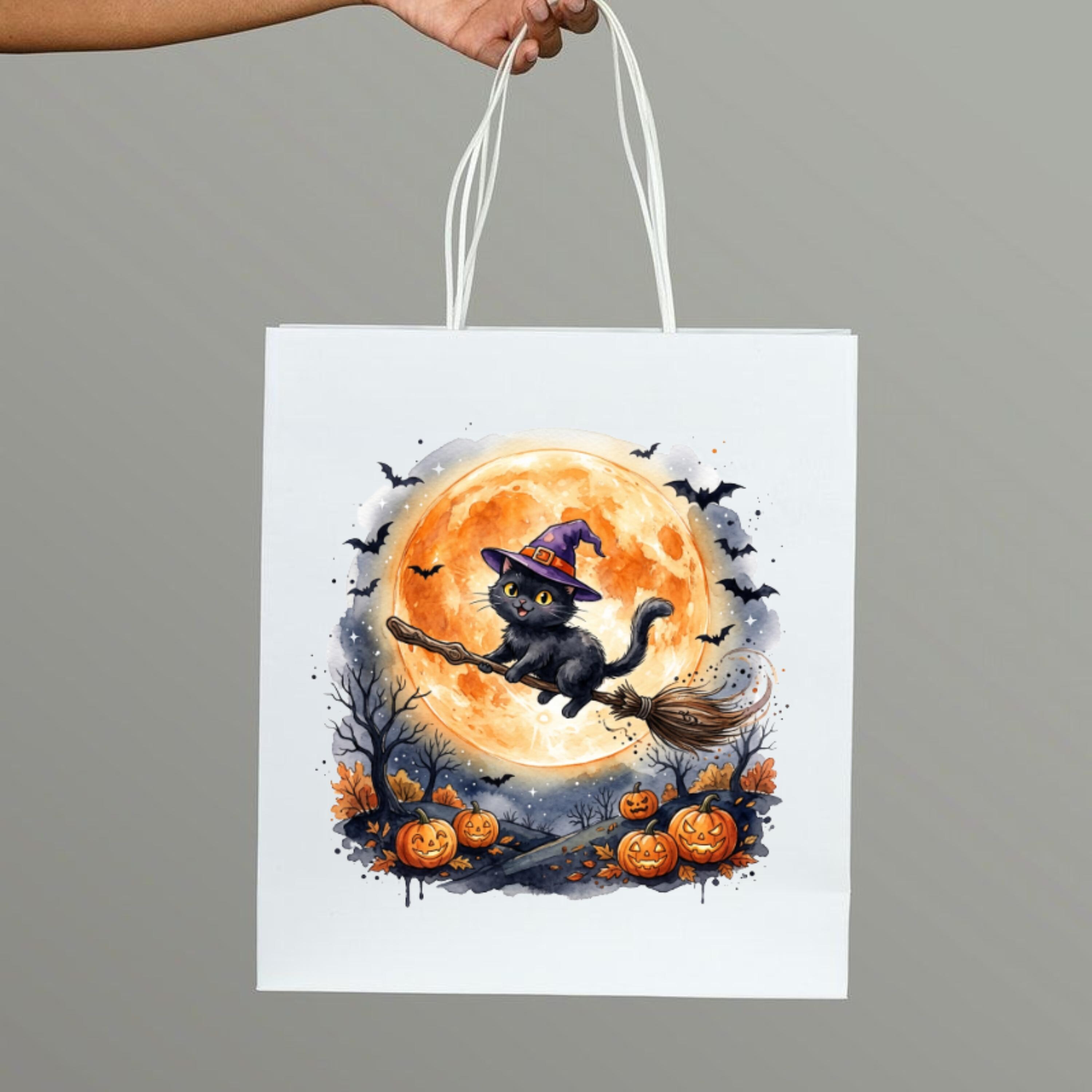 Watercolor Halloween Cats Clipart Bundle PNG, Cute Black Cat Halloween ...