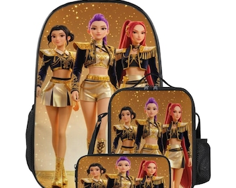 Kpop Demon Hunter Backpack Set, Lightweight Oxford Cloth School Bag with Insulated Lunch Bag & Pencil Case, Casual Anime Kawaii Gift Teens
