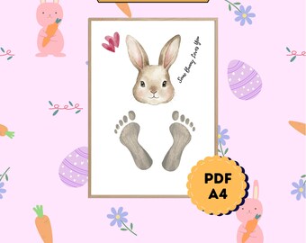 Bricolage empreinte de pas de Pâques, activité souvenir de bébé (PDF A4)