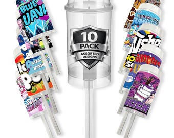 10 Pack Push-Up Retail Packaging Containers – Assorted Graphic Designs
