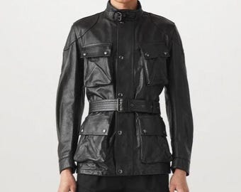 Belstaff Trialmaster leren bikerjack voor heren Zwart echt rundleder bikerracejack, klassieke streetwearstijl, perfect cadeau voor hem
