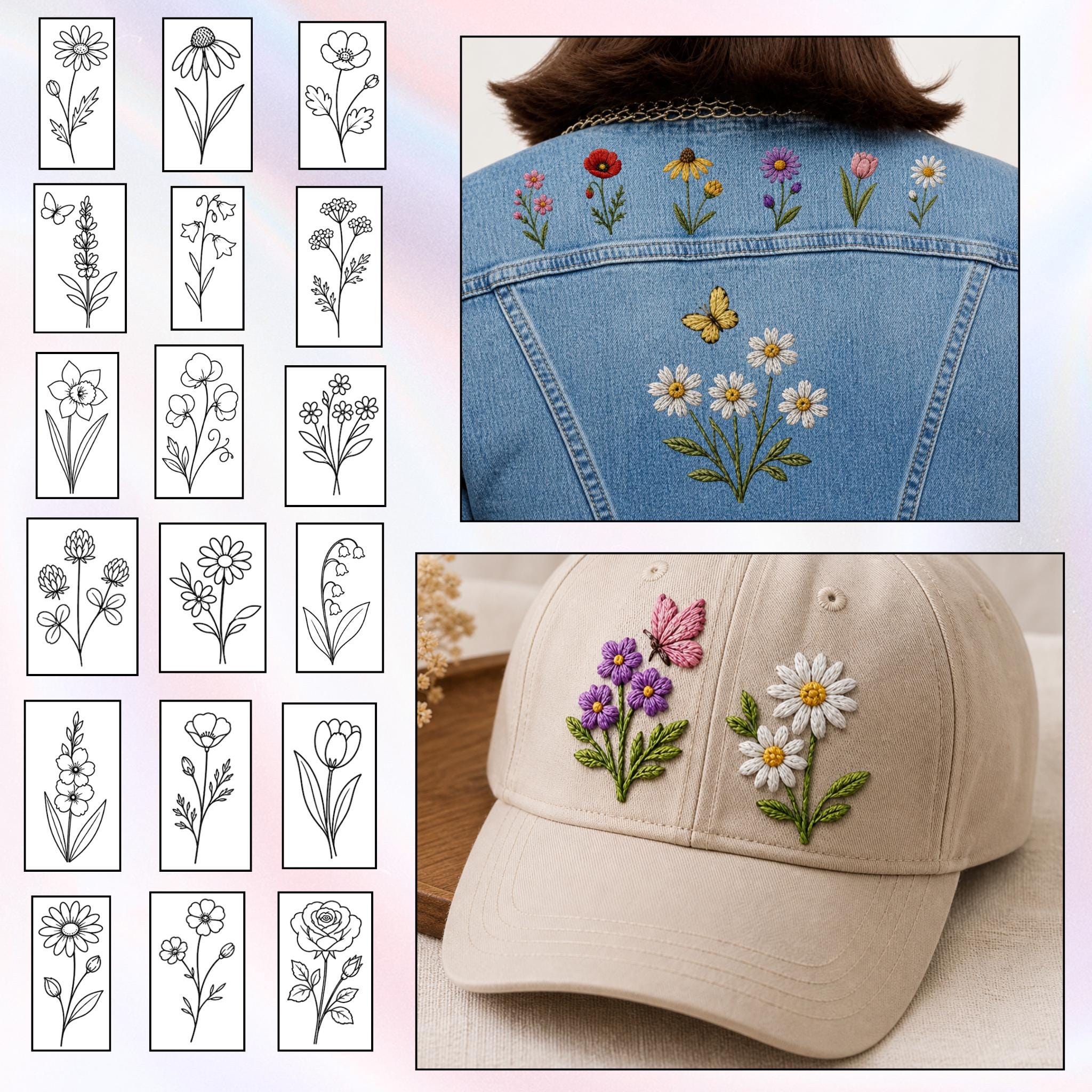 70+ Mini Wildflower Hand Embroidery Pattern, Botanical Line Art PDF ...