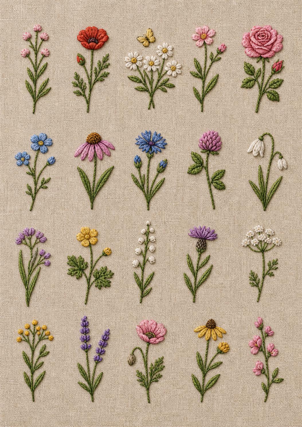 70+ Mini Wildflower Hand Embroidery Pattern, Botanical Line Art PDF ...