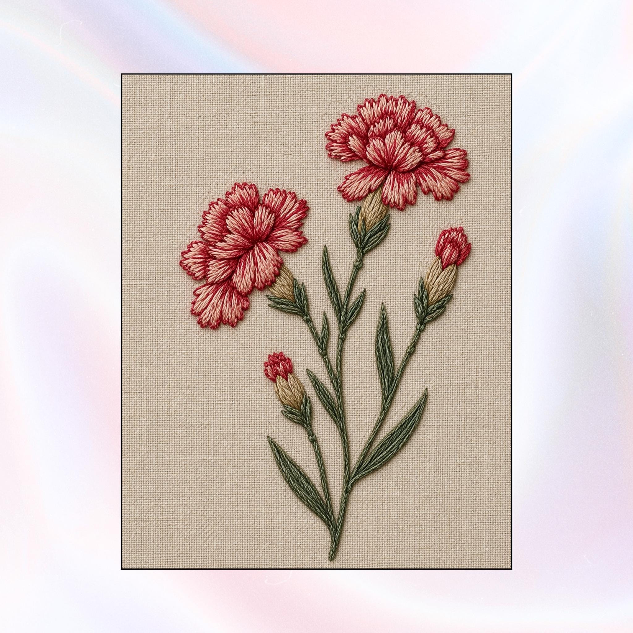 Handmade Carnation Pattern Carnation Hand Embroidery Pattern, January Birth Month Flower PDF ...